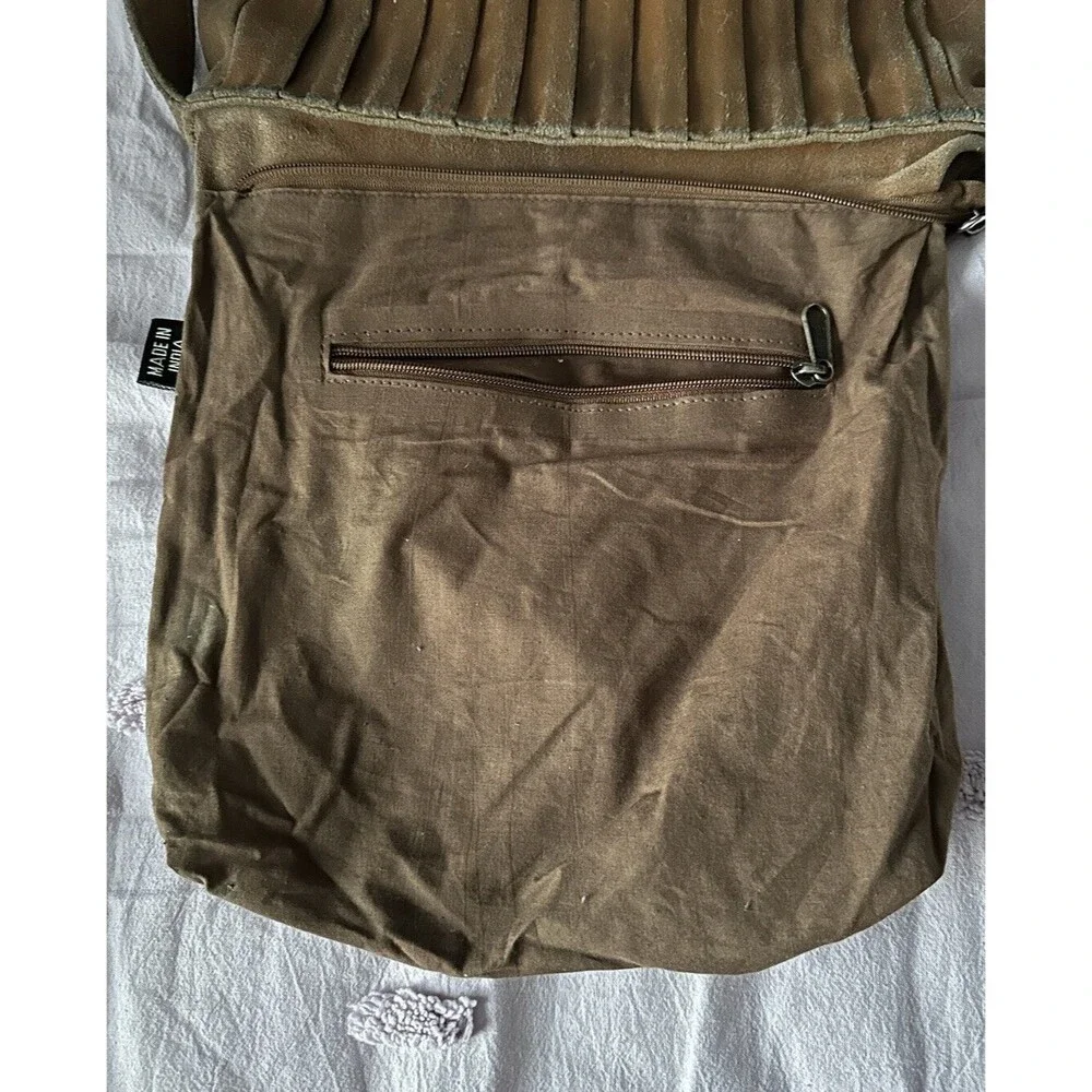 YKK Vintage Brown Leather Accordion Purse Satchel Crossbody Shoulder Bag Handbag